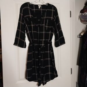Black Plaid Dress with Belt